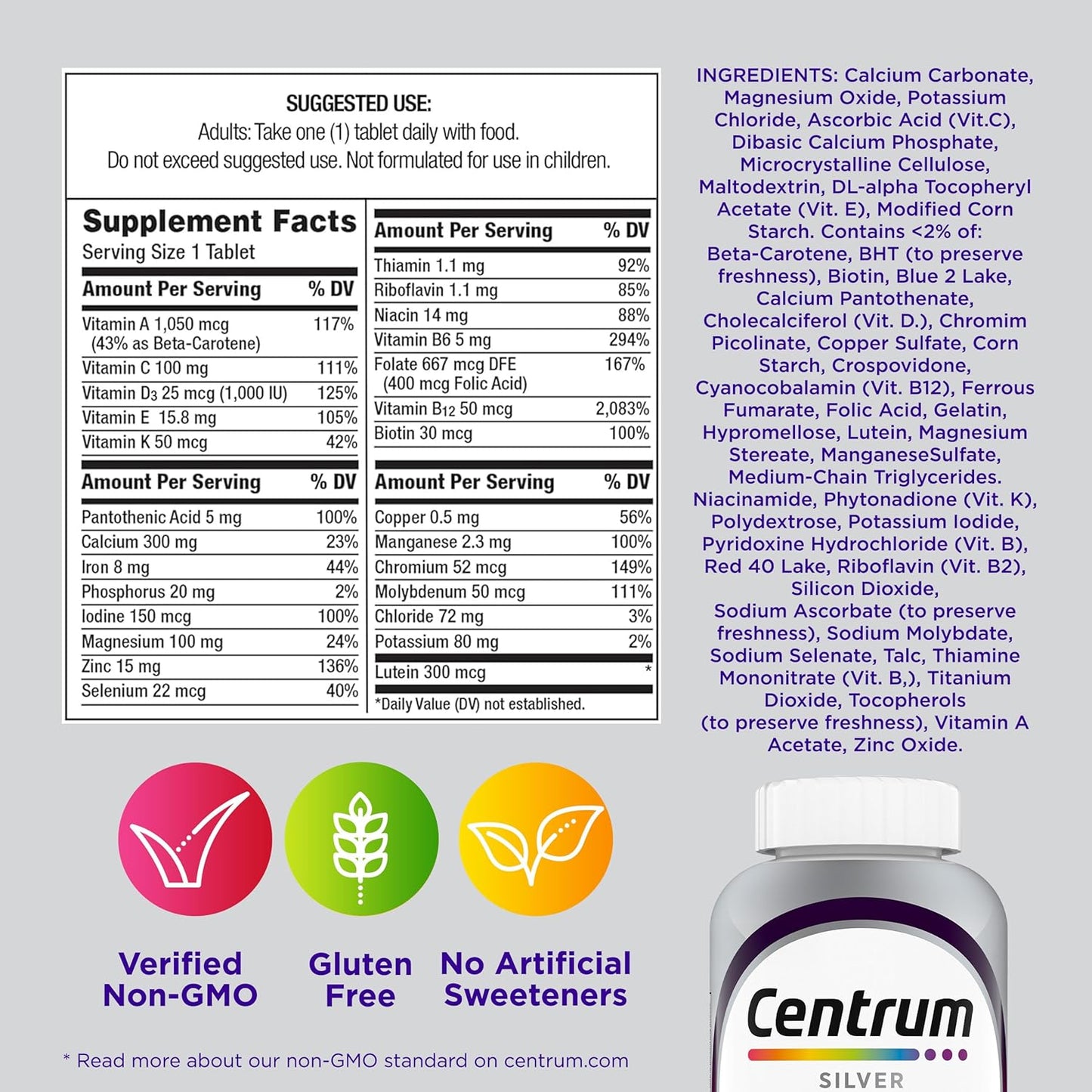 Centrum Silver Women 50+ Multivitamin Vitamin D3 B Complex 200 Count