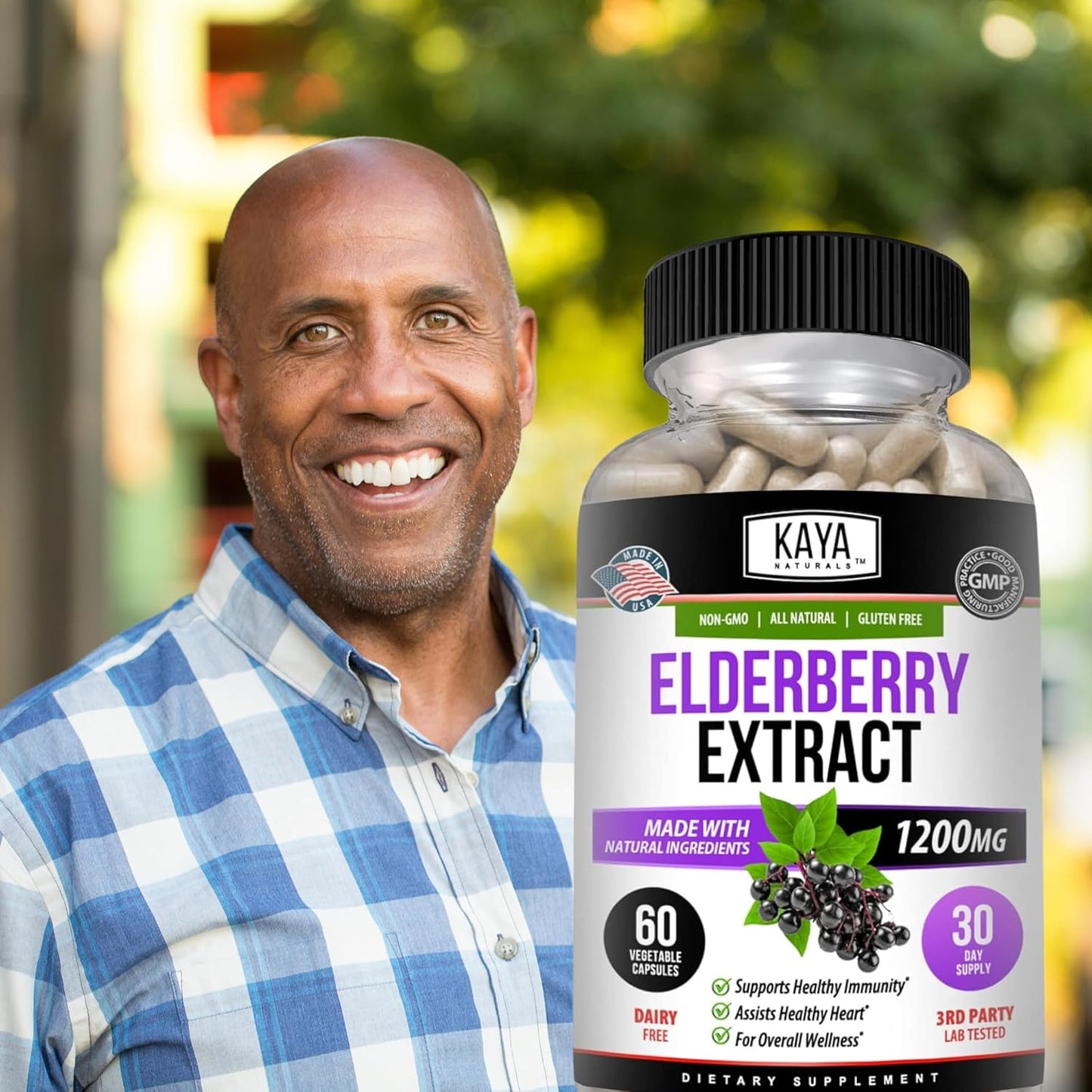 Kaya Naturals Elderberry Capsules Zinc Vitamin C Probiotics Turmeric 1200 mg 60 Count