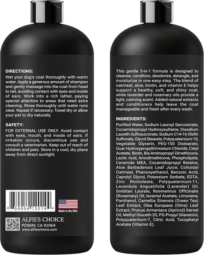 ALFIE'S CHOICE Oatmeal Dog Shampoo Conditioner 16 fl oz 5-in-1 Sensitive Skin