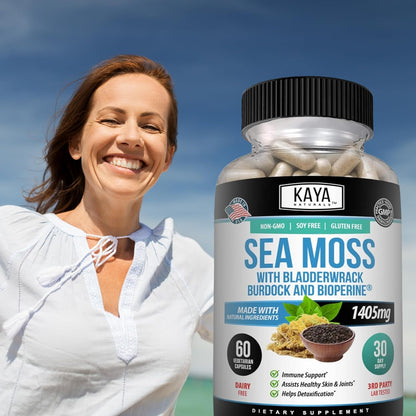 Kaya Naturals Sea Moss Capsules Burdock Root Bladderwrack BioPerine 60 Count