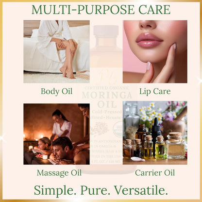 Organic Moringa Oil Cold Pressed Unrefined Skin Hair Face 4 fl oz