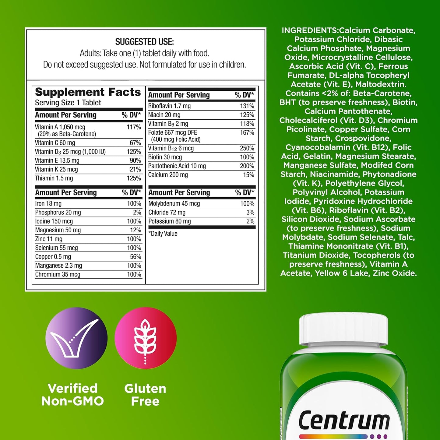 Centrum Adult Multivitamin Multimineral Tablets Antioxidants 200 Count