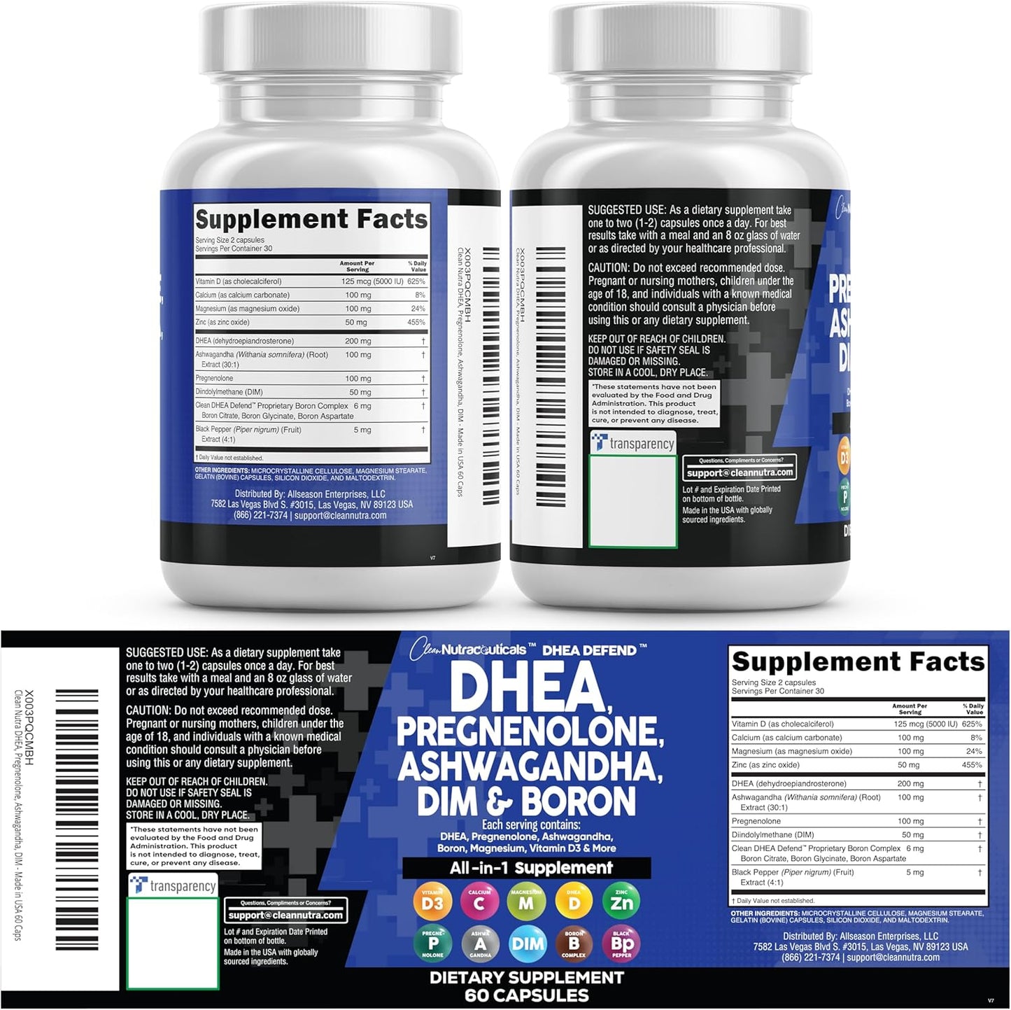 DHEA 200 mg Pregnenolone 100 mg Hormone Support Capsules 60 Count