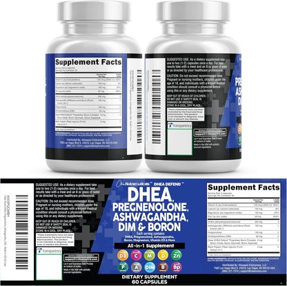 DHEA 200 mg Pregnenolone 100 mg Hormone Support Capsules 60 Count