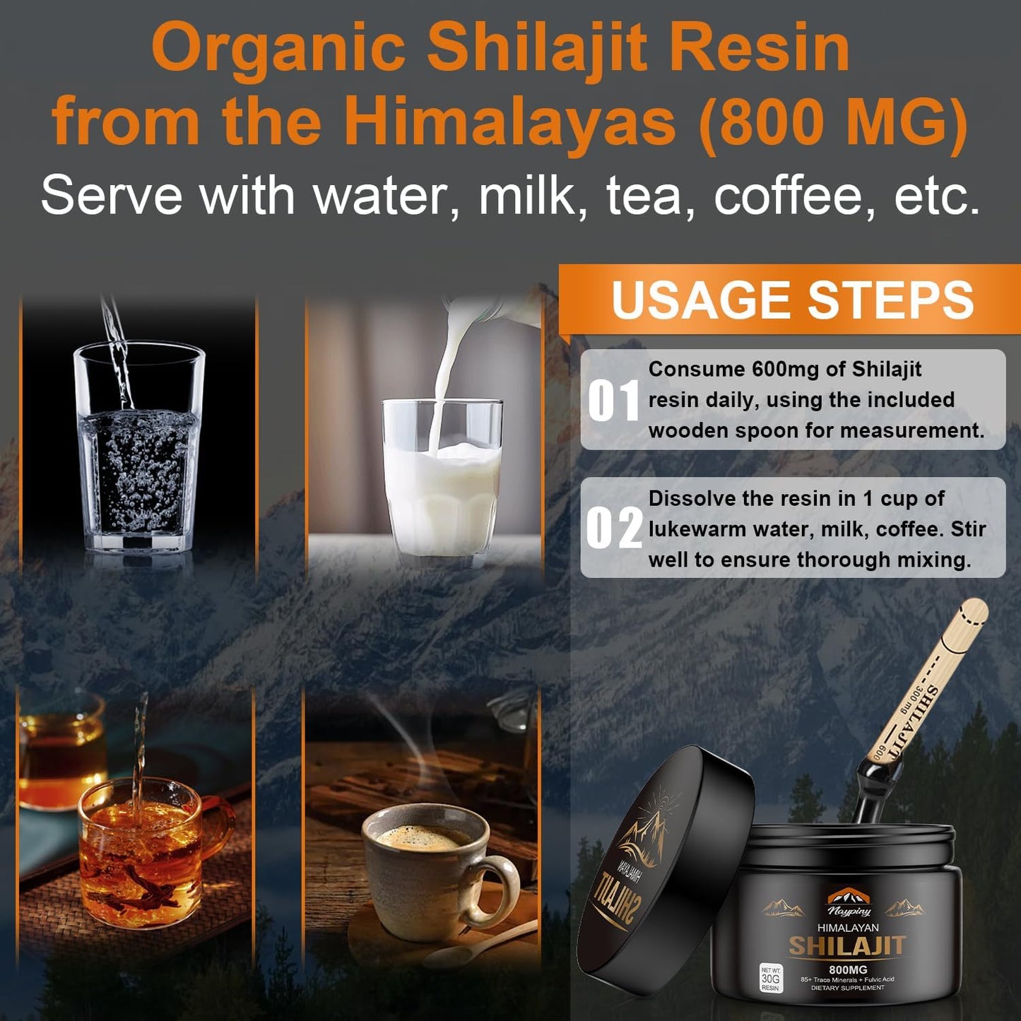Pure Himalayan Shilajit Resin 800mg – Gold Grade with Fulvic Acid & 85+ Trace Minerals, Energy & Wellness Support