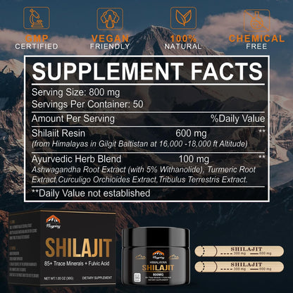 Pure Himalayan Shilajit Resin 800mg – Gold Grade with Fulvic Acid & 85+ Trace Minerals, Energy & Wellness Support