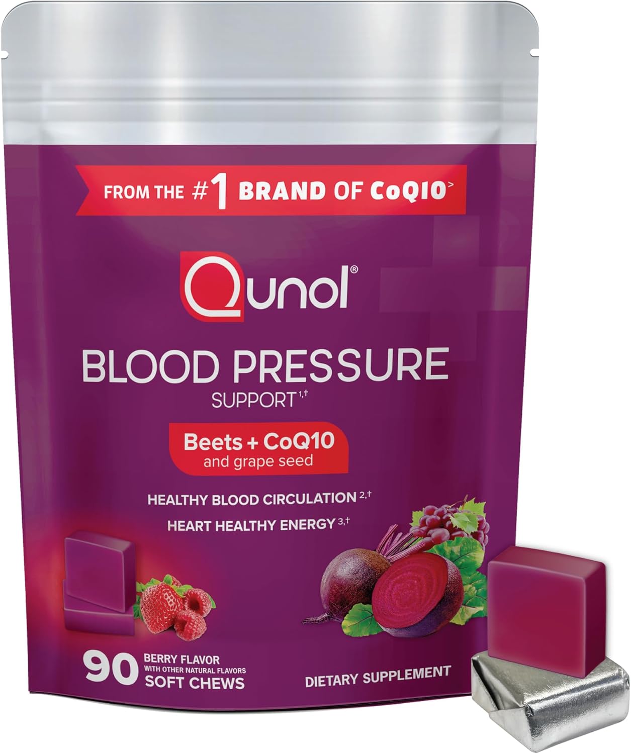 Qunol Beets Chews with CoQ10 & Grape Seed Extract – 90 Chews
