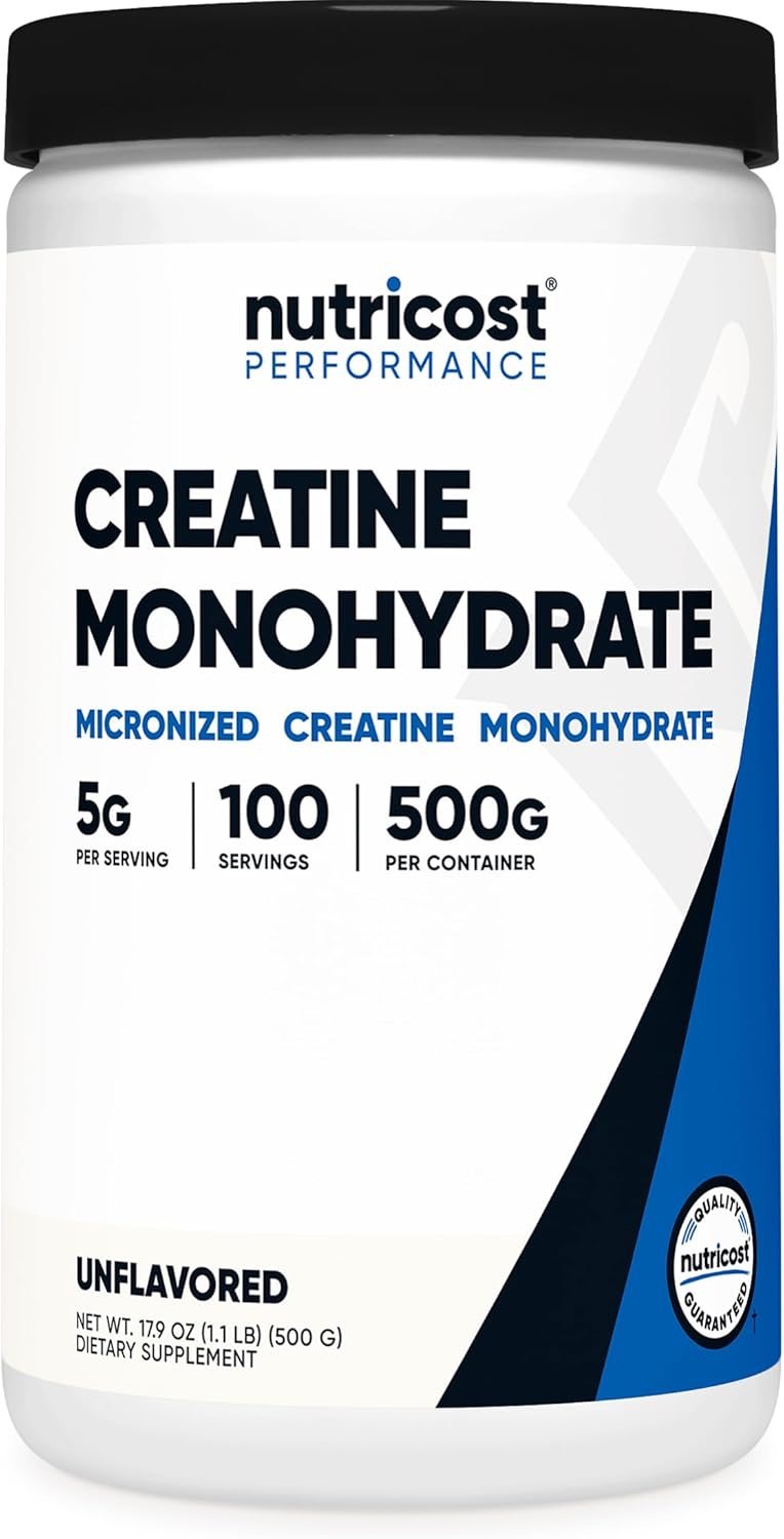 Nutricost Creatine Monohydrate Micronized Powder 500 g – 5 g per Serving, 100 Servings