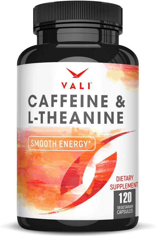 VALI Caffeine 50mg & L-Theanine 100mg Capsules – Energy & Focus Supplement, 120 Veggie Capsules
