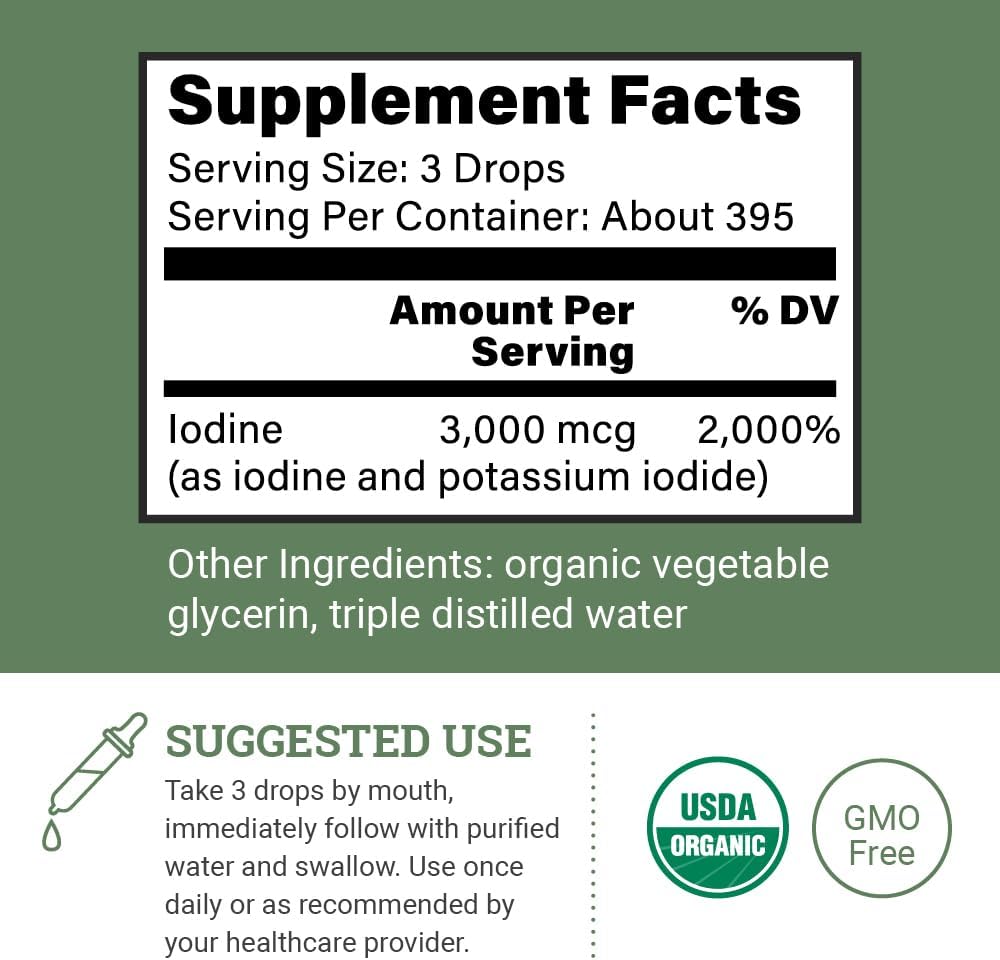Organic Lugol's Iodine 2% Solution – Iodine & Potassium Iodide Liquid Drops, 2 oz, 395 Servings, Non-GMO