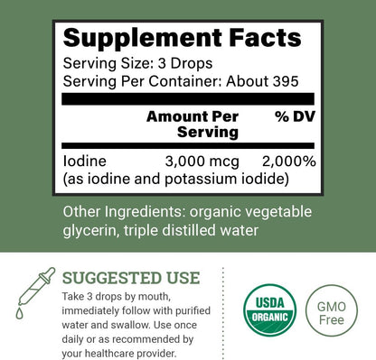 Organic Lugol's Iodine 2% Solution – Iodine & Potassium Iodide Liquid Drops, 2 oz, 395 Servings, Non-GMO