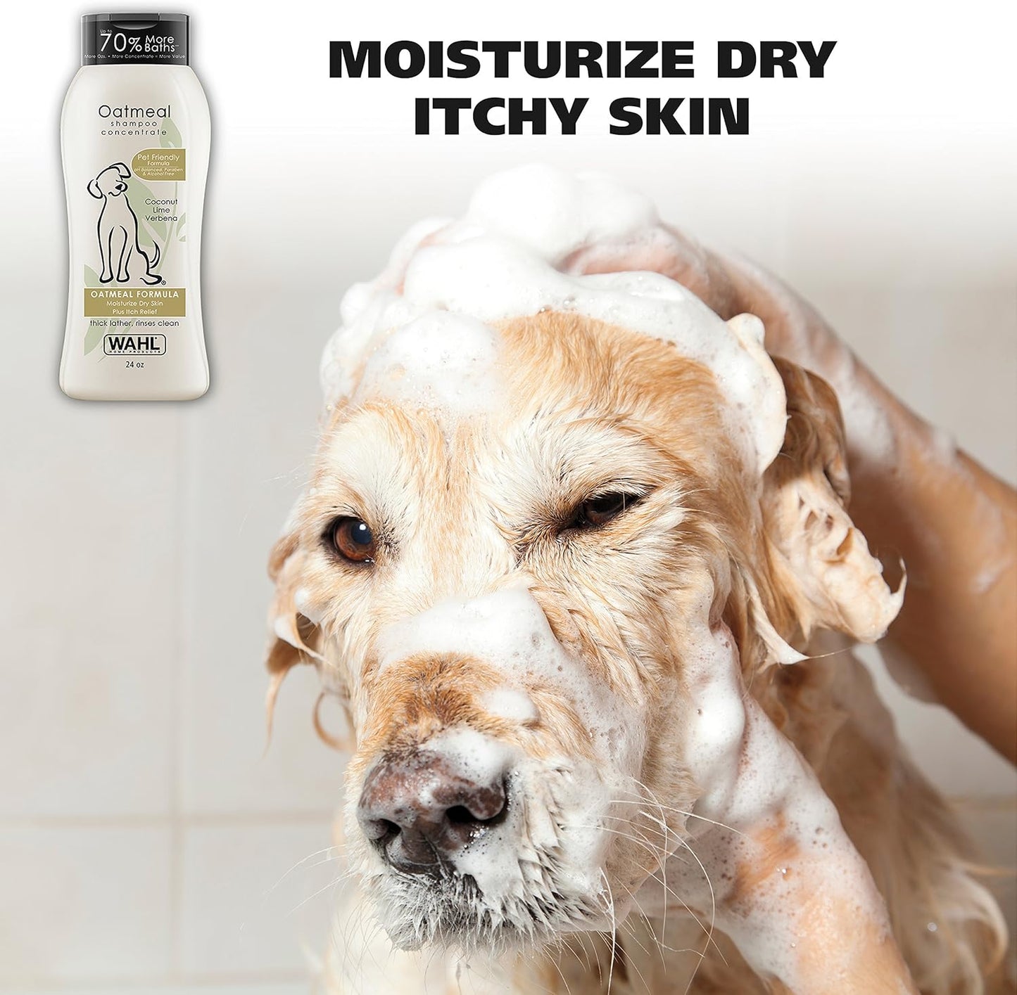 Wahl USA Dry Skin & Itch Relief Dog Shampoo – Oatmeal Formula, Coconut Lime Verbena Scent, 24 Oz