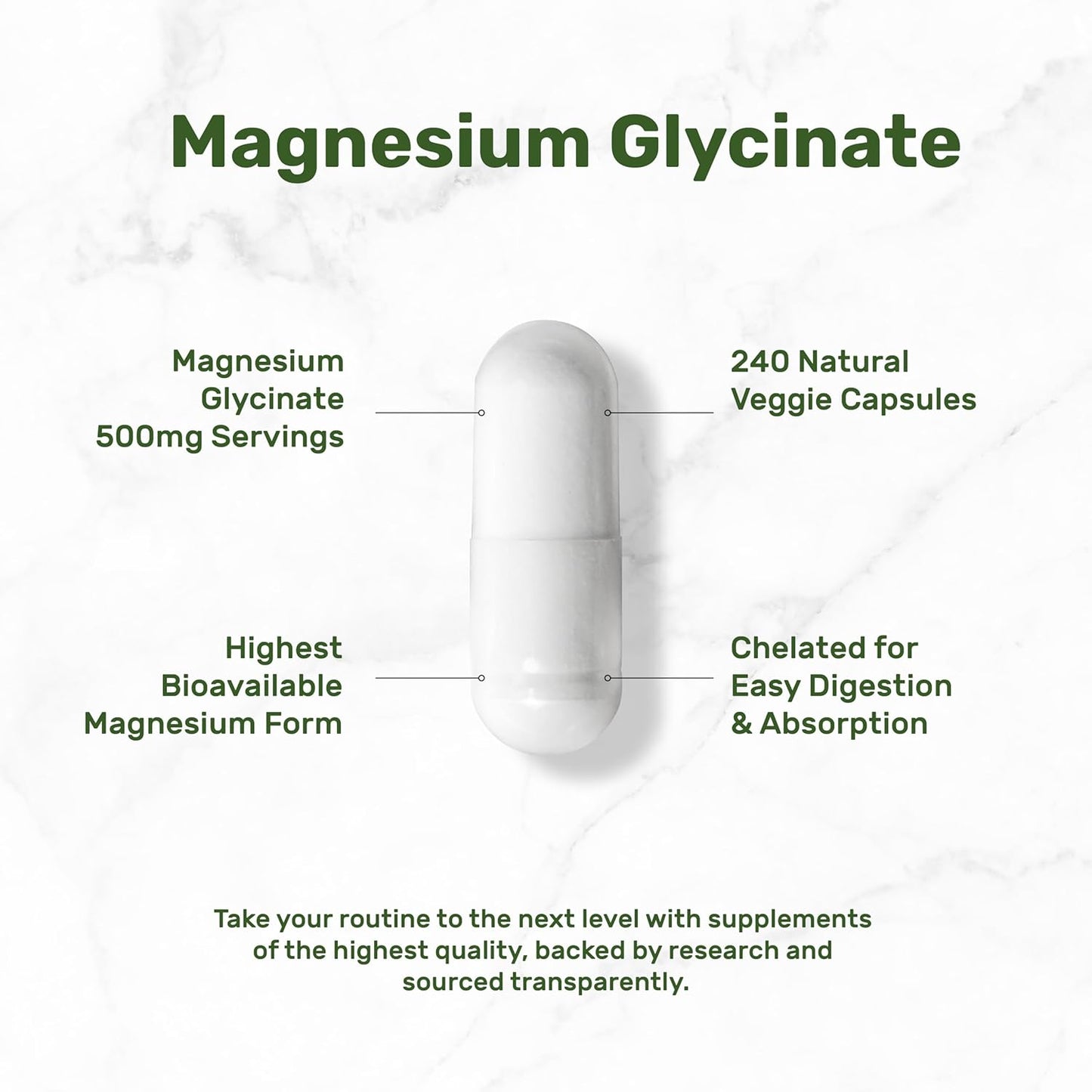 Deal Supplement Magnesium Glycinate 500 mg – 240 Veggie Capsules, Non-GMO, Gluten-Free