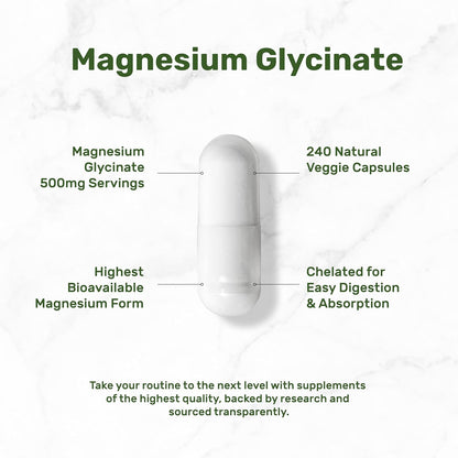 Deal Supplement Magnesium Glycinate 500 mg – 240 Veggie Capsules, Non-GMO, Gluten-Free
