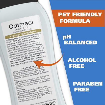 Wahl USA Dry Skin & Itch Relief Dog Shampoo – Oatmeal Formula, Coconut Lime Verbena Scent, 24 Oz