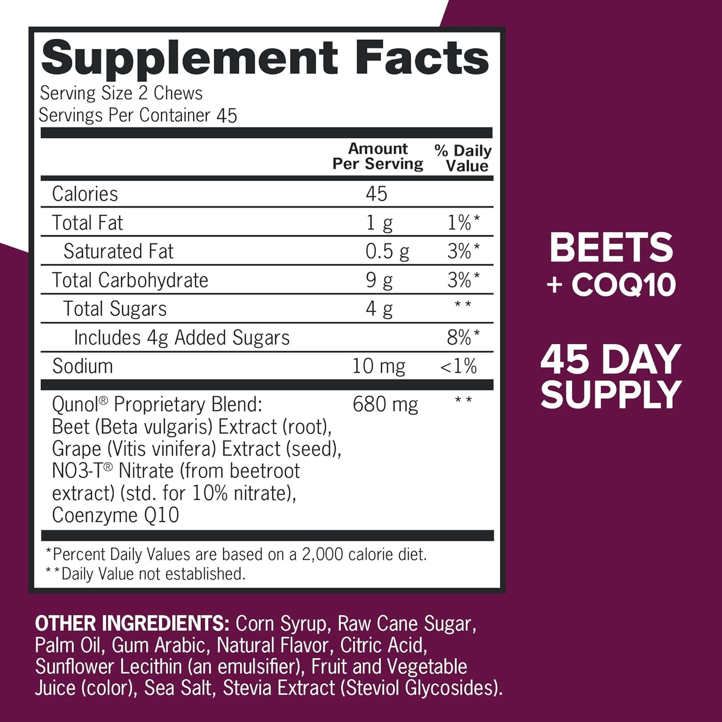 Qunol Beets Chews with CoQ10 & Grape Seed Extract – 90 Chews
