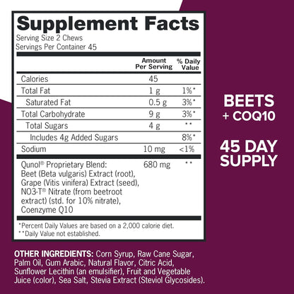 Qunol Beets Chews with CoQ10 & Grape Seed Extract – 90 Chews
