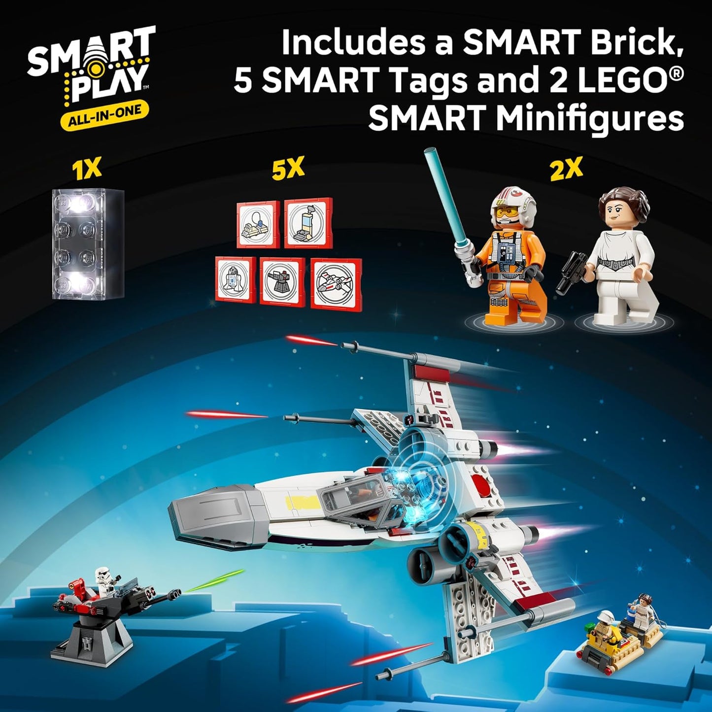 LEGO Star Wars SMART Play Luke’s Red Five X-Wing Set – Interactive SMART Brick Toy for Kids 6+, Gift Idea – 75423