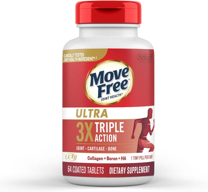 Move Free Ultra Triple Action Joint Support – Type II Collagen, Boron & Hyaluronic Acid, 64 Tablets