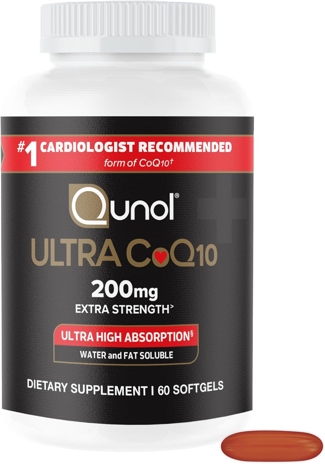Qunol CoQ10 200 mg Softgels – Ultra High Absorption Coenzyme Q10, 60 Count