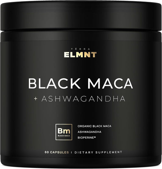 Organic Black Maca Root 40,000mg 40:1 Extract with Ashwagandha – Gelatinized Maca Peruana, High Potency, Capsules