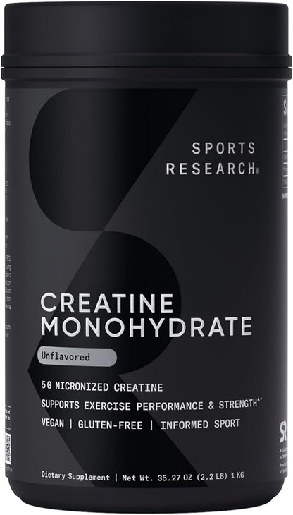 Sports Research Creatine Monohydrate Powder – 5 g Micronized Creatine, 35.27 oz