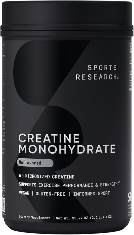 Sports Research Creatine Monohydrate Powder – 5 g Micronized Creatine, 35.27 oz