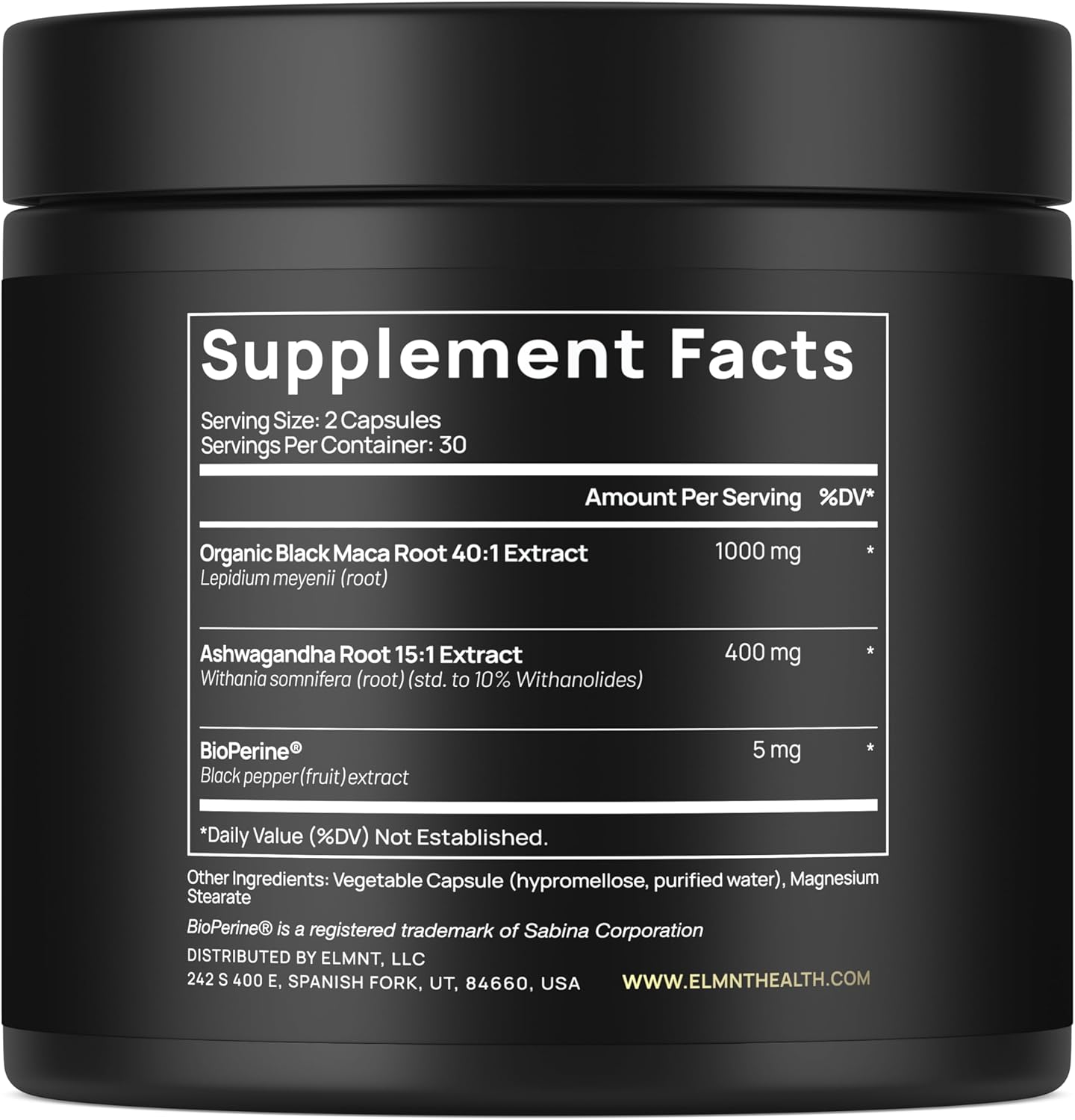 Organic Black Maca Root 40,000mg 40:1 Extract with Ashwagandha – Gelatinized Maca Peruana, High Potency, Capsules