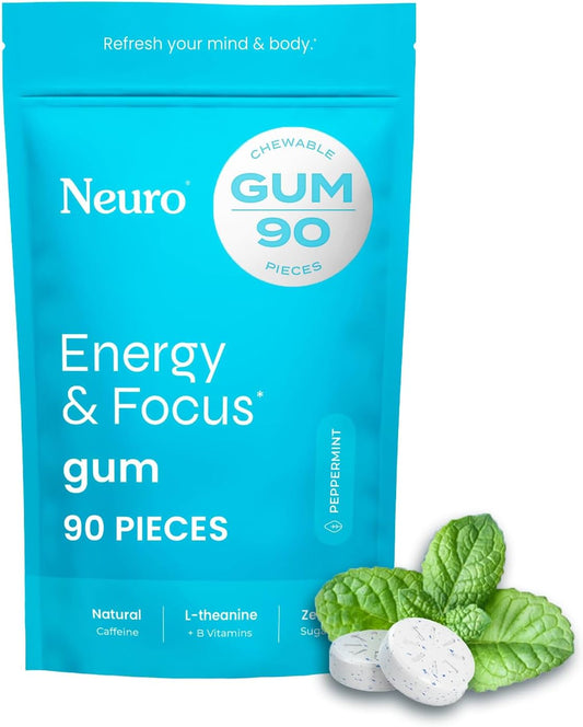 Neuro Energy & Focus Bundle – Peppermint Gum (90ct) + Mints (90ct), Natural Caffeine, L-Theanine & B Vitamins, Sugar-Free