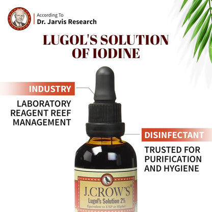 J.CROW'S® Lugol's Iodine 2% Solution – Iodine & Potassium Iodide Liquid Drops, 2 oz (2 Bottles), Gluten & Alcohol-Free