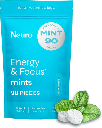 Neuro Energy & Focus Bundle – Peppermint Gum (90ct) + Mints (90ct), Natural Caffeine, L-Theanine & B Vitamins, Sugar-Free