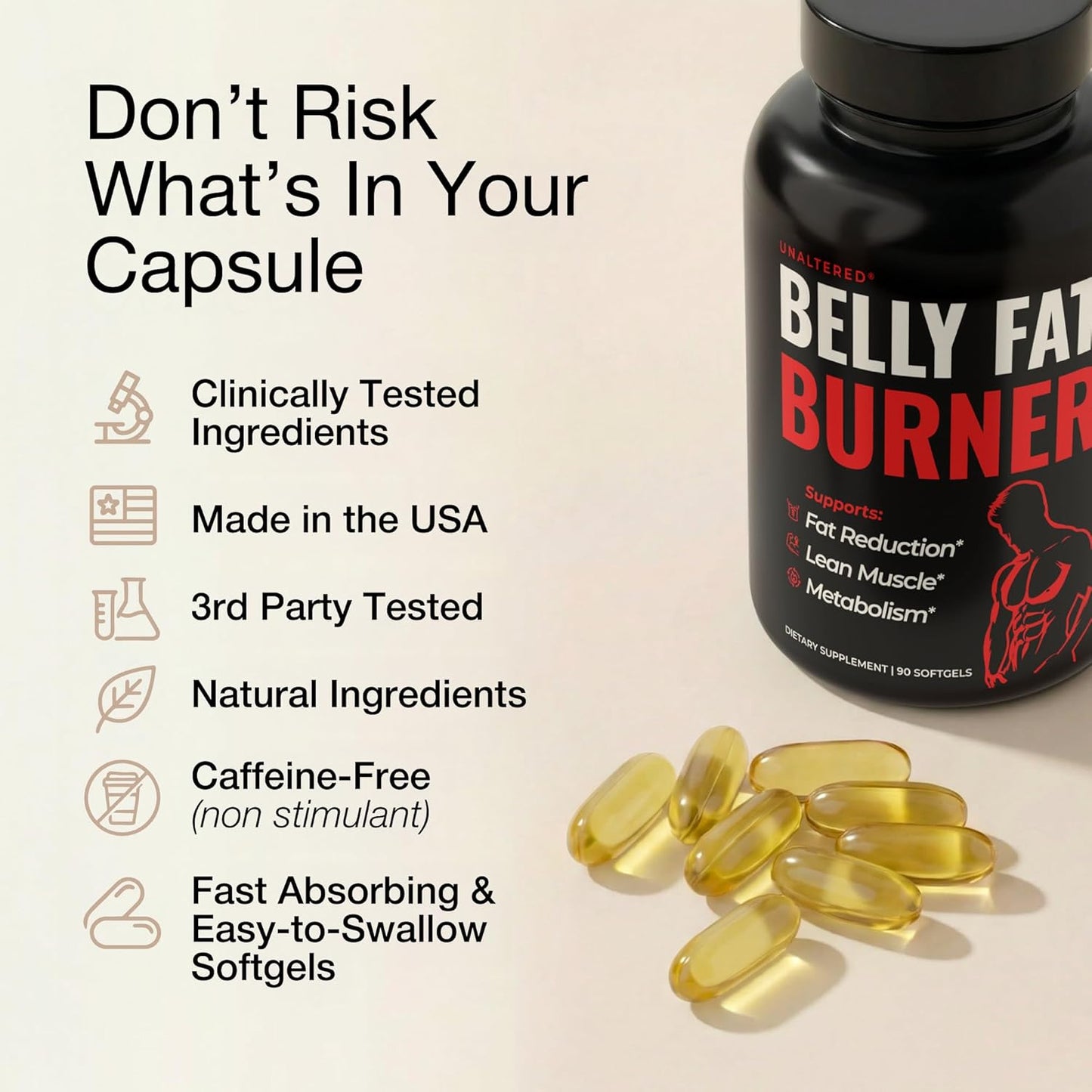 UNALTERED CLA 90 Softgel Capsules – Metabolism & Fitness Support Supplement for Men