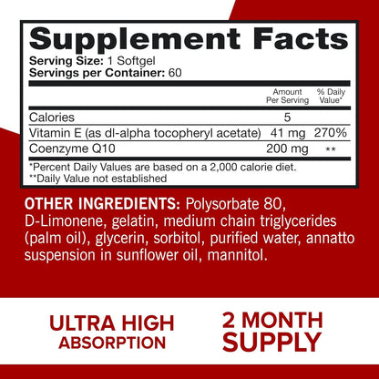 Qunol CoQ10 200 mg Softgels – Ultra High Absorption Coenzyme Q10, 60 Count