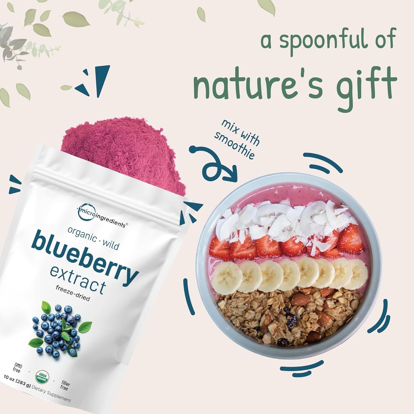 Organic Blueberry Extract Powder 10oz – 100% Natural Fruit Powder for Drinks & Smoothies