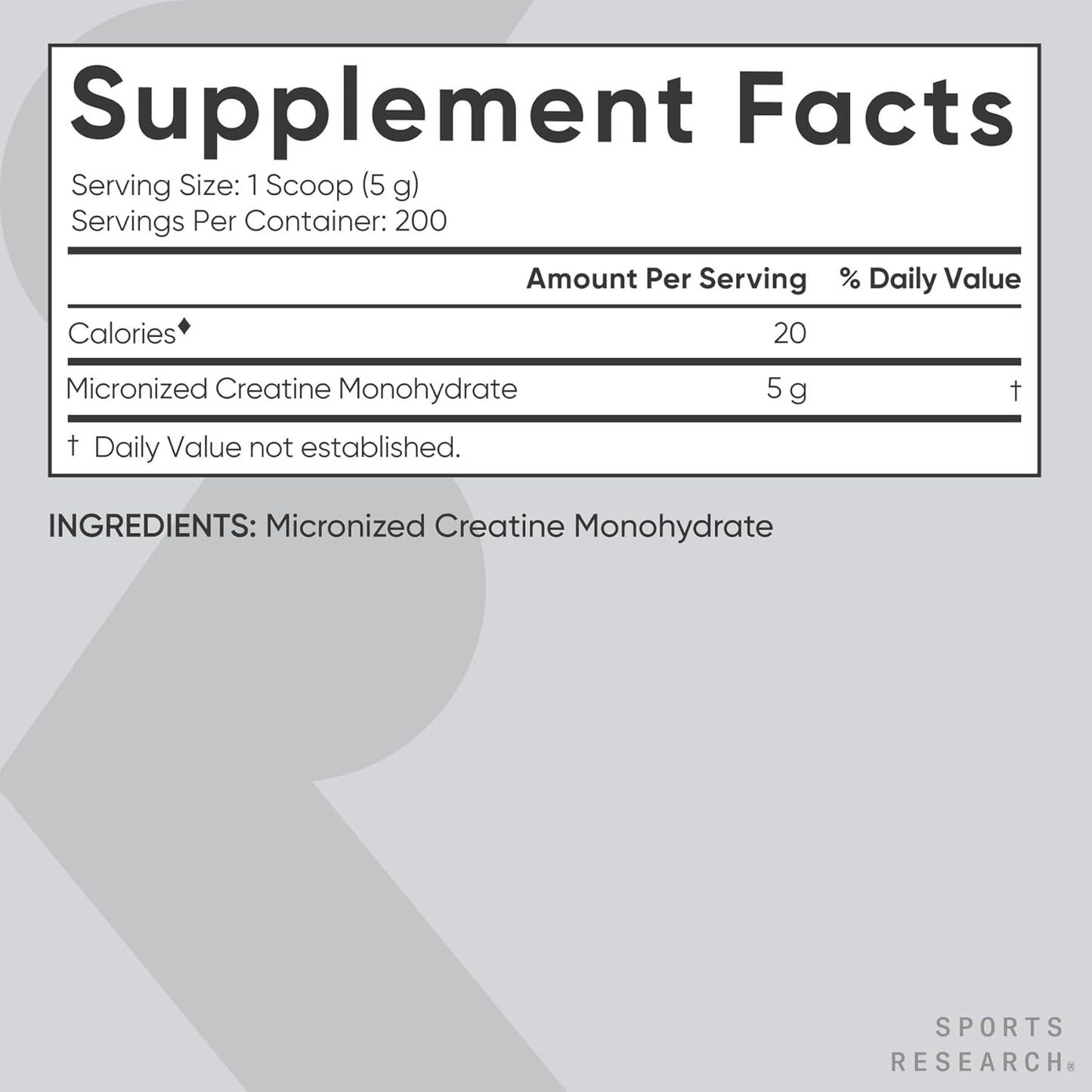 Sports Research Creatine Monohydrate Powder – 5 g Micronized Creatine, 35.27 oz