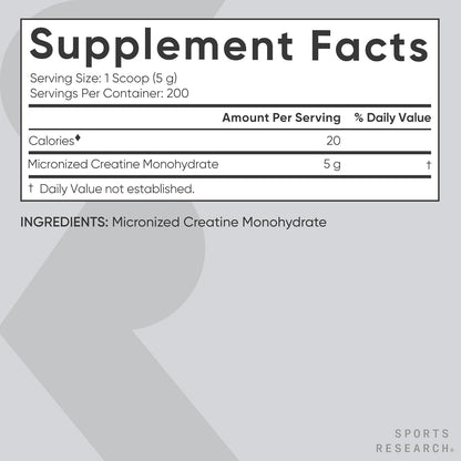 Sports Research Creatine Monohydrate Powder – 5 g Micronized Creatine, 35.27 oz