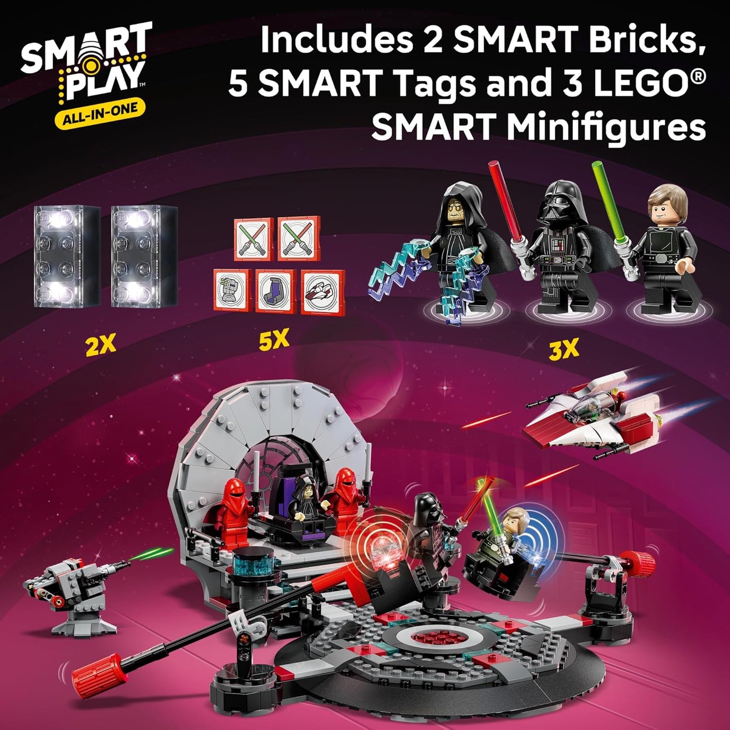 LEGO Star Wars SMART Play Throne Room Duel & A-Wing Set – Interactive SMART Brick Toy for Kids 9+, Gift for Boys & Girls – 75427
