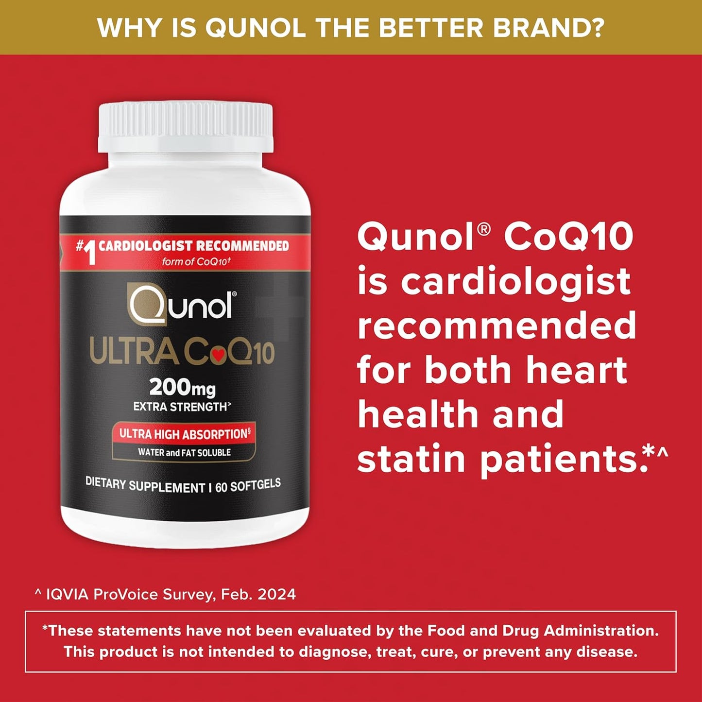 Qunol CoQ10 200 mg Softgels – Ultra High Absorption Coenzyme Q10, 60 Count