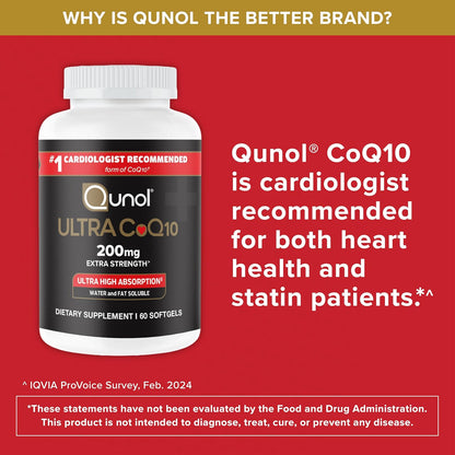 Qunol CoQ10 200 mg Softgels – Ultra High Absorption Coenzyme Q10, 60 Count