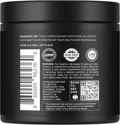 Organic Black Maca Root 40,000mg 40:1 Extract with Ashwagandha – Gelatinized Maca Peruana, High Potency, Capsules
