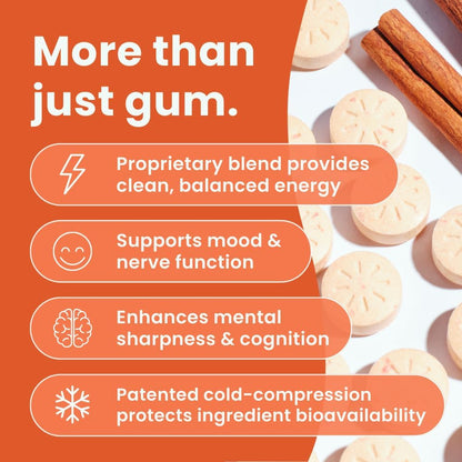 Neuro Energy & Focus Gum – 40mg Natural Caffeine with L-Theanine & B Vitamins, Sugar-Free Vegan Energy Gum, Cinnamon, 90 Count