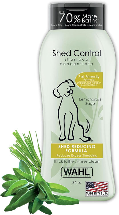 Wahl USA Shed Control Dog Shampoo – Lemongrass & Sage Scent, Oatmeal & Aloe, 24 Oz  Safe Description: