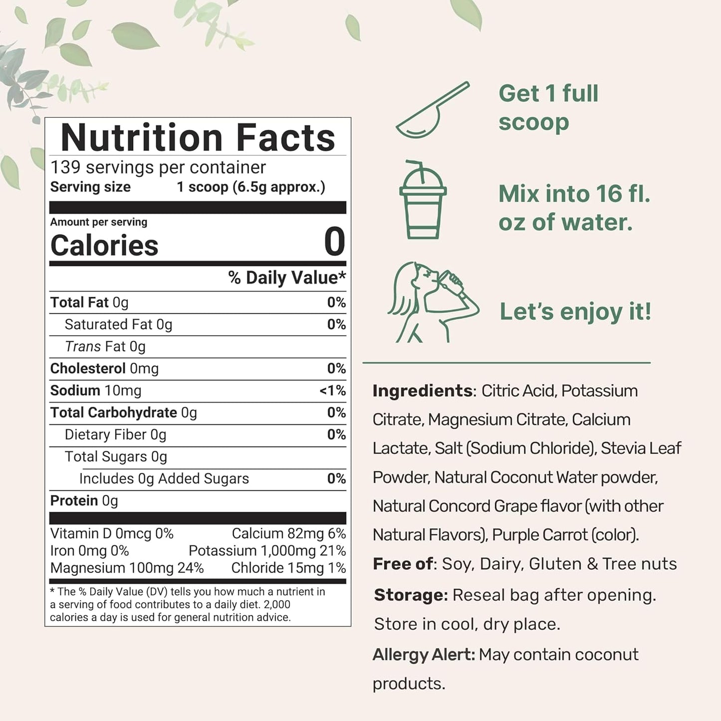 Micro Ingredients Hydration Electrolyte Powder, 2 lb (139 Servings) | Concord Grape Flavor