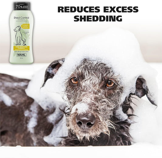 Wahl USA Shed Control Dog Shampoo – Lemongrass & Sage Scent, Oatmeal & Aloe, 24 Oz  Safe Description: