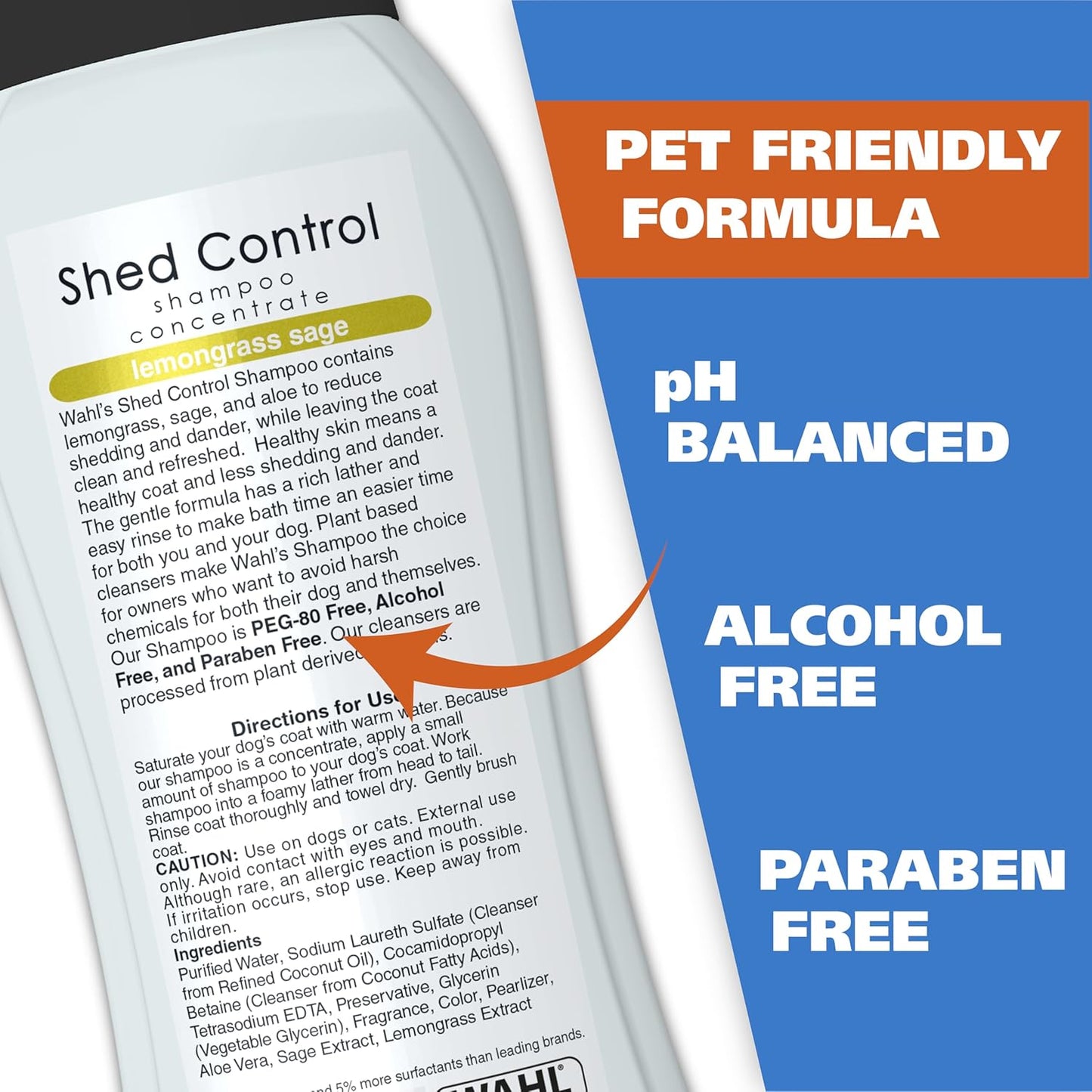 Wahl USA Shed Control Dog Shampoo – Lemongrass & Sage Scent, Oatmeal & Aloe, 24 Oz  Safe Description: