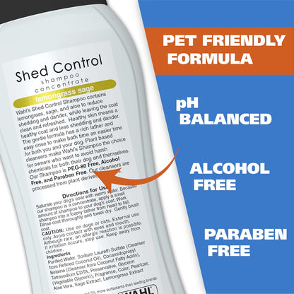 Wahl USA Shed Control Dog Shampoo – Lemongrass & Sage Scent, Oatmeal & Aloe, 24 Oz  Safe Description: