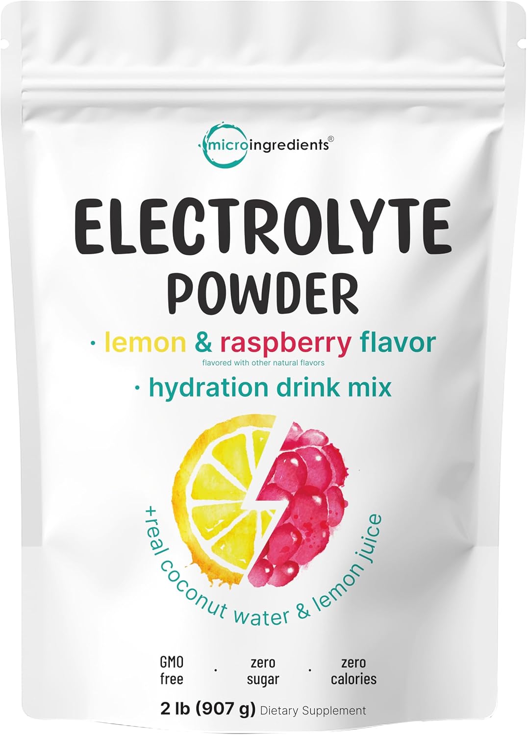 Micro Ingredients Electrolyte Powder, 2 lbs (139 Servings) | Lemon Raspberry Flavor | No Sugar, Keto Friendly