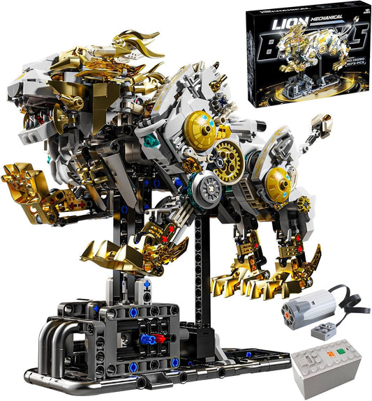 Mechanical Lion Building Block Toy Set Futuristic Mechanical Beast Model with Movable Parts & Gears Premium Mechanical Building Kit with Display Stand and Motor Ideal Gift for Boys & Adults