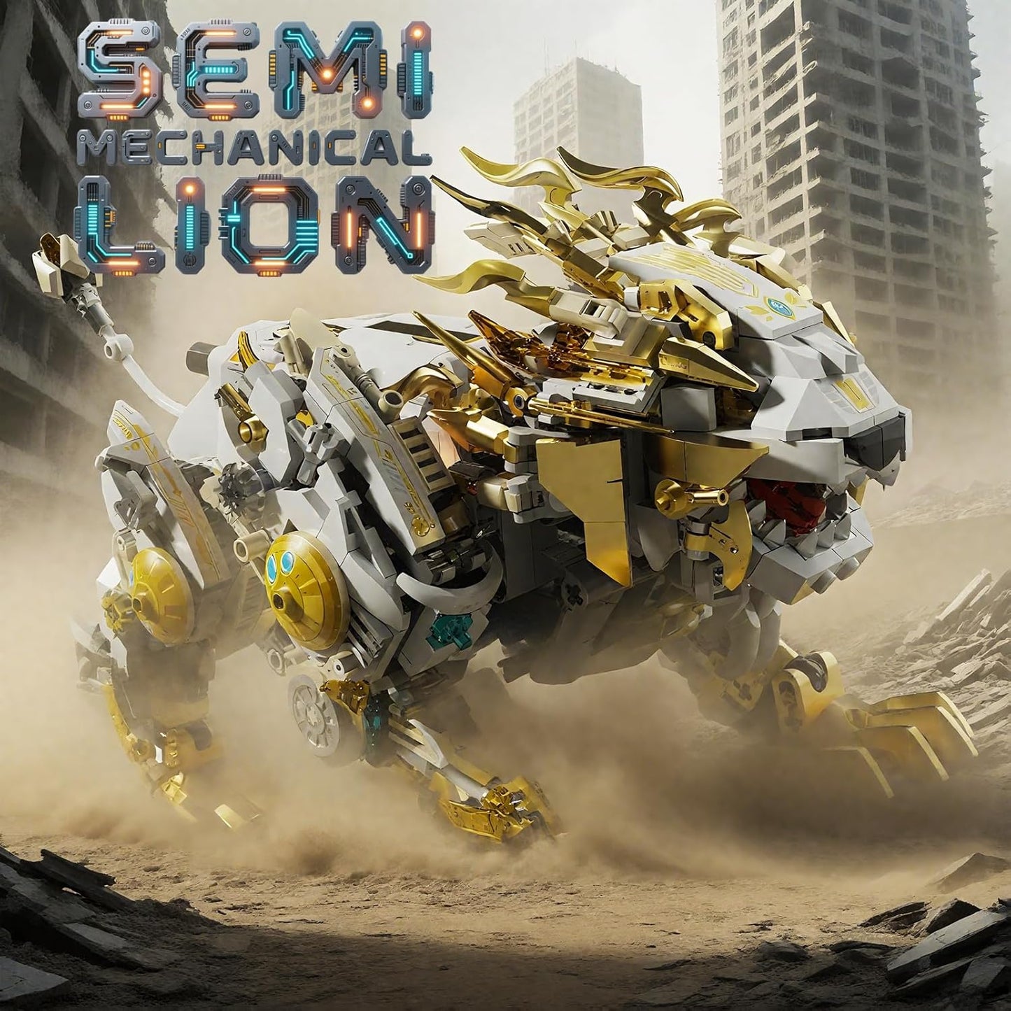 Mechanical Lion Building Block Toy Set Futuristic Mechanical Beast Model with Movable Parts & Gears Premium Mechanical Building Kit with Display Stand and Motor Ideal Gift for Boys & Adults