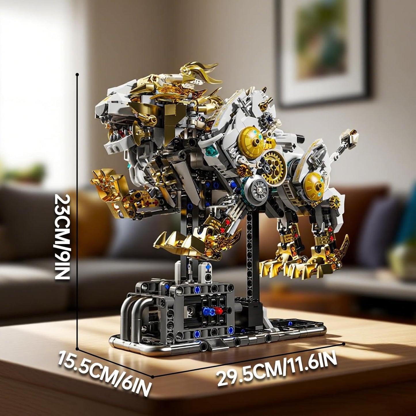 Mechanical Lion Building Block Toy Set Futuristic Mechanical Beast Model with Movable Parts & Gears Premium Mechanical Building Kit with Display Stand and Motor Ideal Gift for Boys & Adults